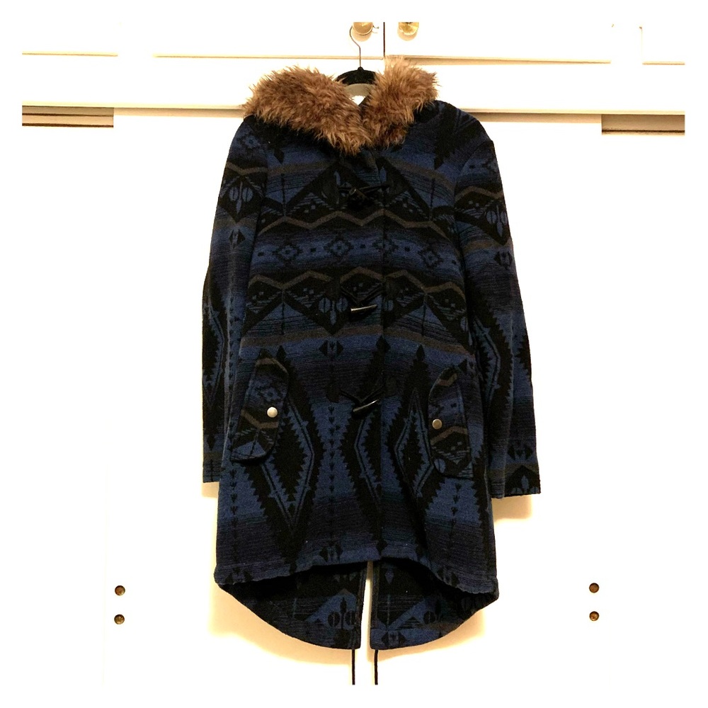 Navajo inspired toggle coat with fur